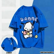 Sanurgente-T-shirt imprimé mignon Pochacco pour filles  haut à manches courtes  sweat-shirt étudiant  Kawaii  All-Match Anime  cadeau