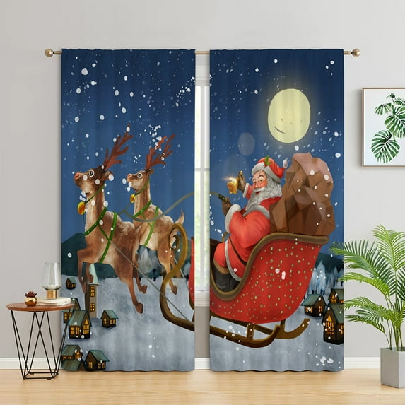 Sanviglor Christmas Thermal Insulated Window Drapes Printed Blackout Window Treatments Rod Pocket Slot Top Window Curtain Panel Style-C W:24" x H:59"