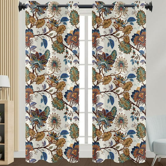 Sanviglor Grommet Blackout Window Treatments Thermal Insulated Room Darkening Curtain Floral Printed Window Drapes for Bedroom Living Room Style 2 W:52"x H:63"