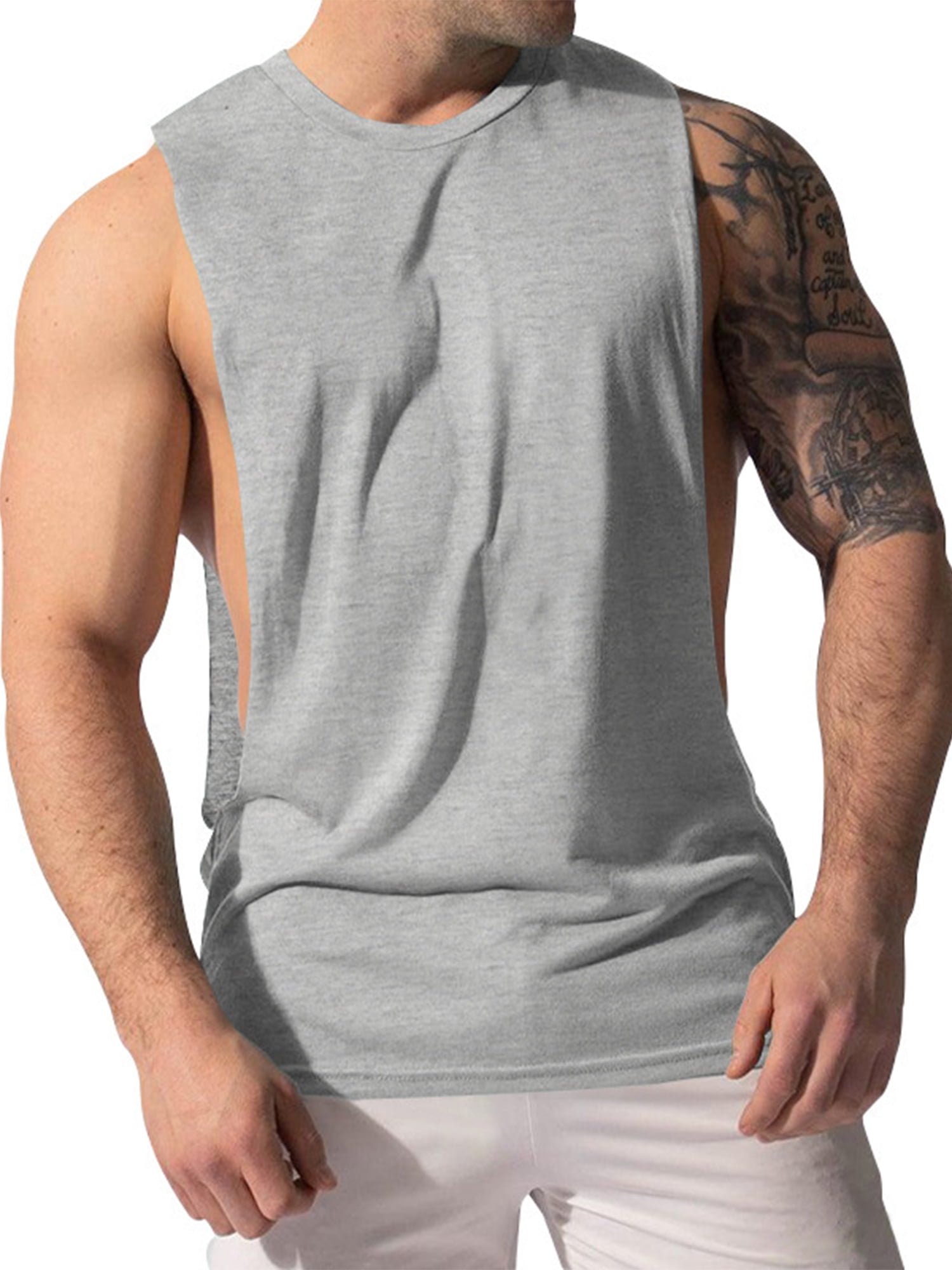 Sanviglor Men's Muscle Shirts Solid Color Tank Tops Crew Neck Summer