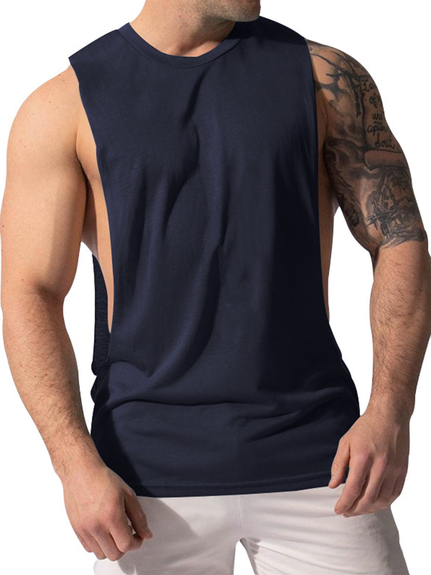 Sanviglor Men's Muscle Shirts Solid Color Tank Tops Crew Neck Summer