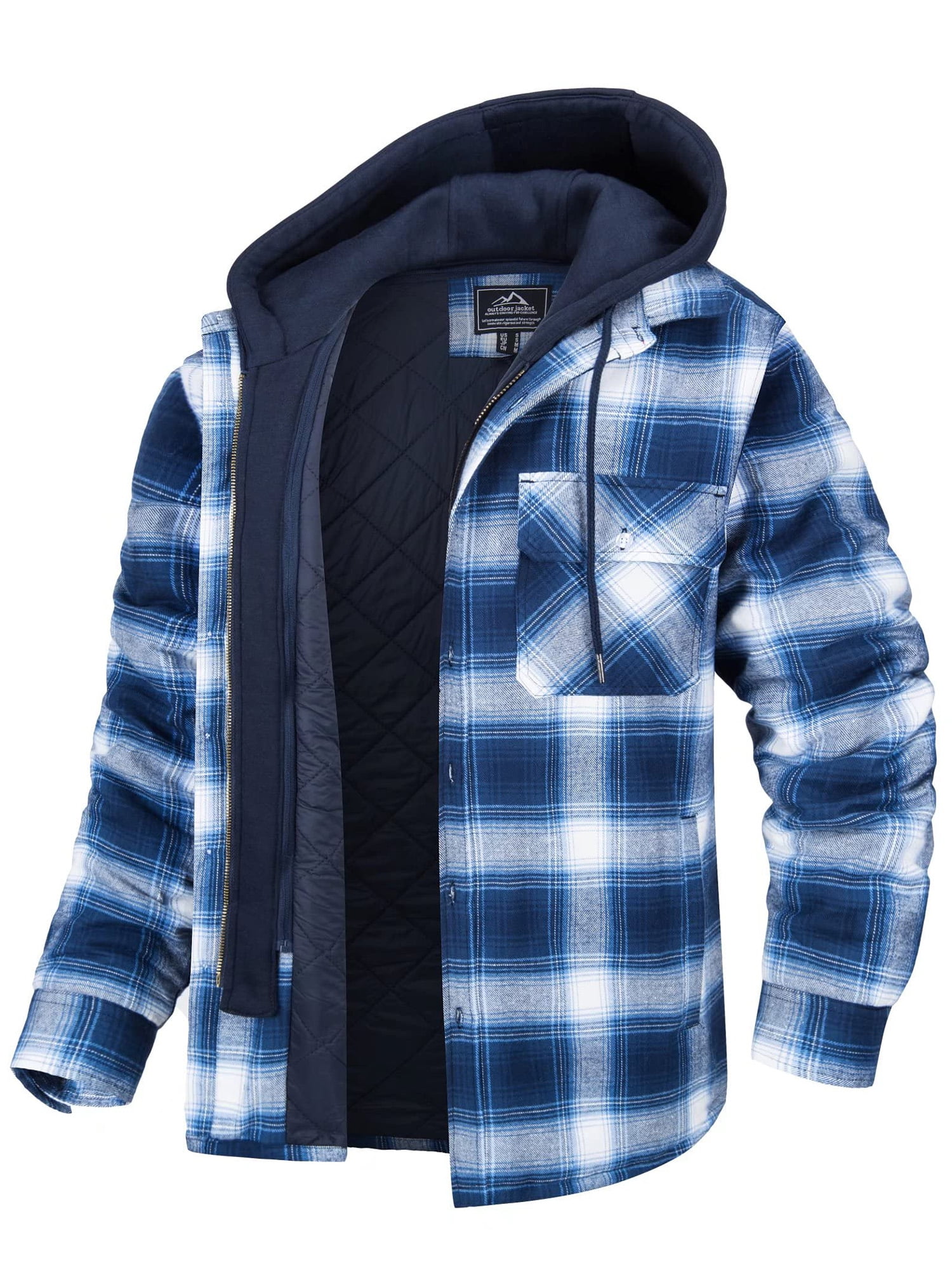 Sanviglor Mens Jackets Quilted Lined Outwear Hooded Shirt Jacket Flannel  Coat Winter Sky Blue XL
