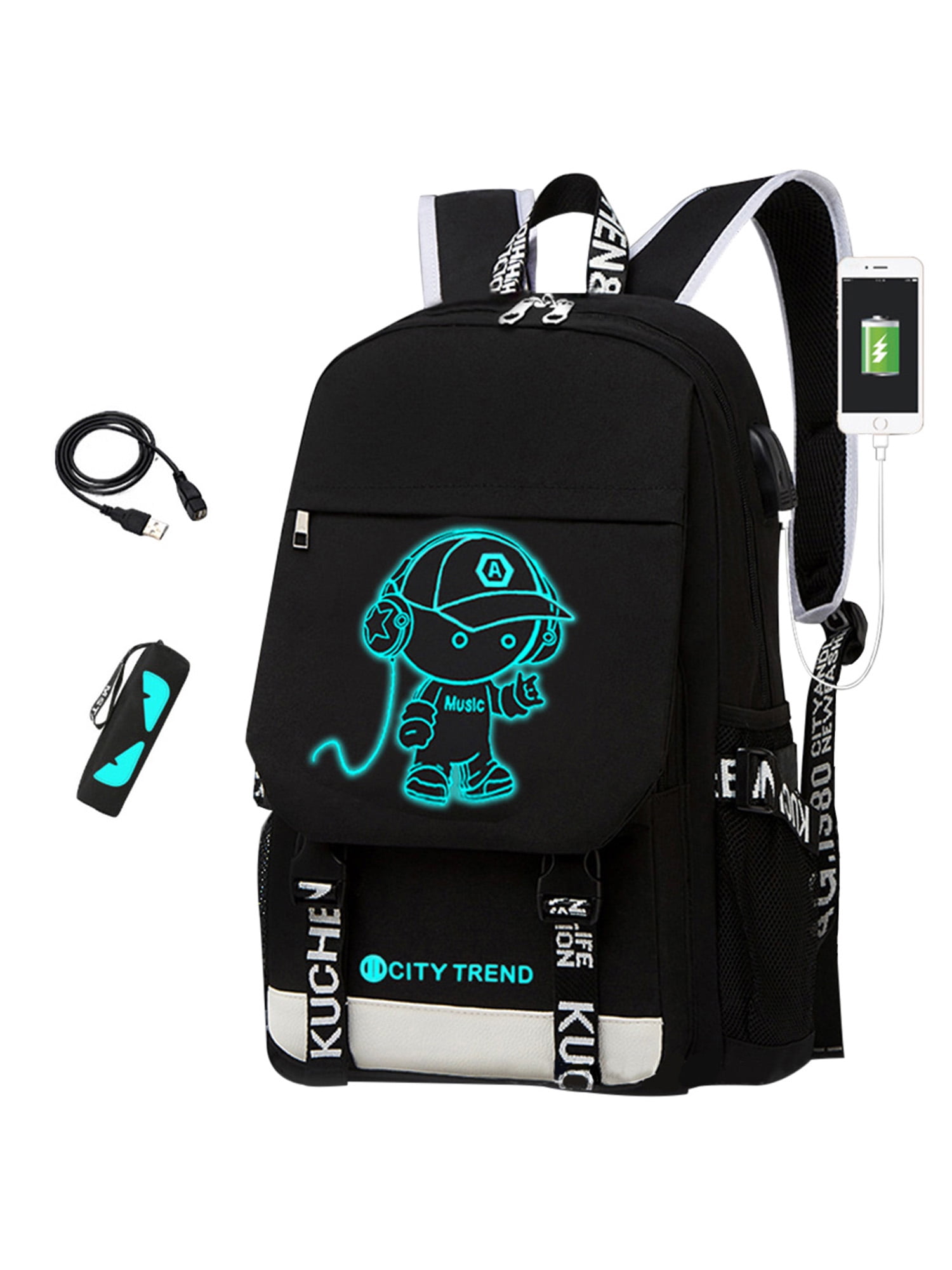 Luminous Men Boys Backpack School Loptop Bag Anime Bookbag w USB