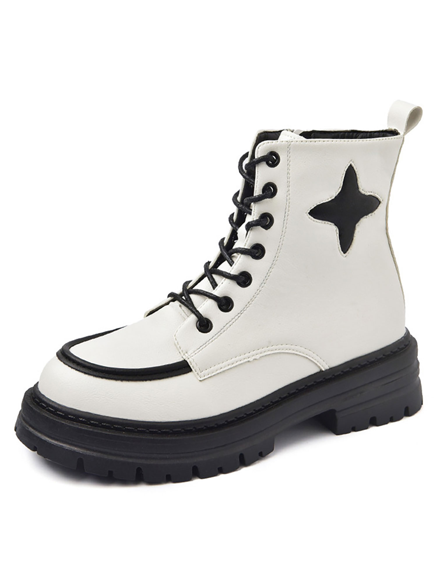 Sanviglor Womens Combat Boot Lug Sole Booties Side Zip Ankle Boots