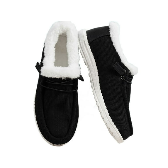Sanviglor Womens Warm Loafers Plush Lined Flats Round Toe Casual Shoes Travel Cozy Non-slip Comfort Shoe Breathable Slip On Moccasins Black With Lined 7.5
