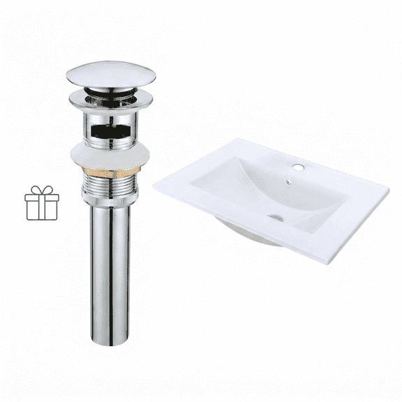 Sanweal 24W x 18D Drop In Bathroom Ceramic Vessel Sink with Single Hole, White Rectangle Porcelain Vanity Top Mount with Overflow for Bathrooms Replacement