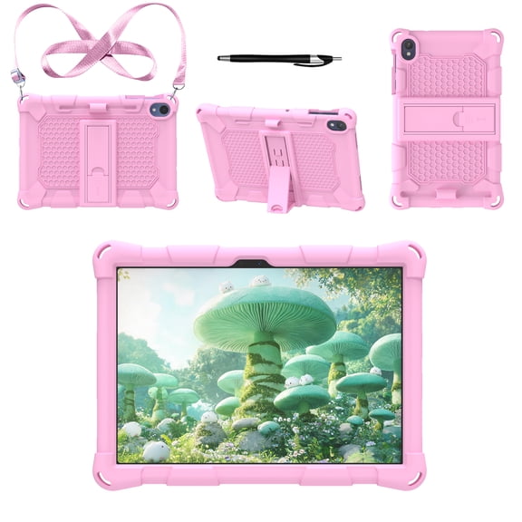 Sanwo Heavy Duty Shockproof Case for onn. 7" Core Tablet with Adjustable Shoulder Strap and Stylus Pen , Kids Friendly Rugged Protective Cover Built-in 180° Multi-Angle Kickstand, Pink