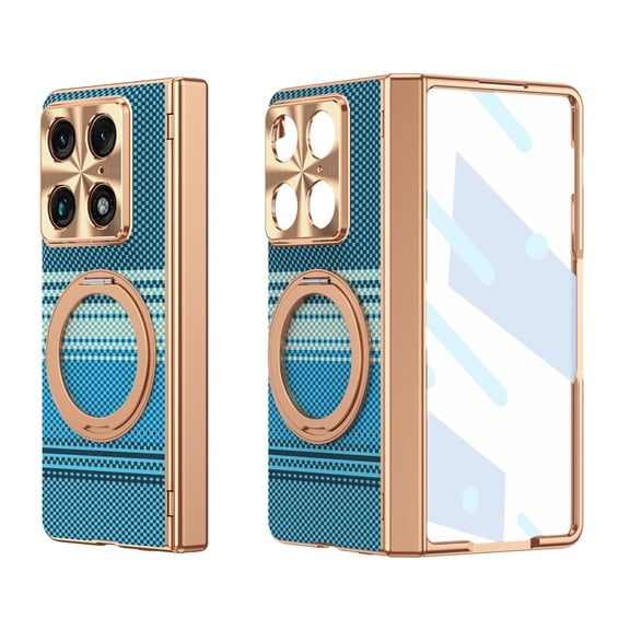 Sanwo Luxury Textured Case for Motorola Razr Fold (2026), Heavy Duty Shockproof Cover with Built-in Glass Screen Protector, 360° Alloy Rotating Ring Bracket Kickstand, Blue