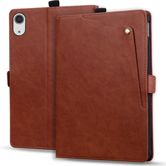 Sanwo PU Leather Wallet Case for Apple iPad 11th 10th Gen, Shockproof Folio Cover with Front Pocket and Pen Holder, Auto Sleep Wake Screen Protection Raised Bezel, Brown