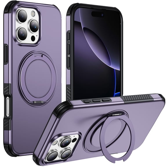 Sanwo Shock-Absorbent Magnetic Kickstand Cell Phone Case for Apple iPhone 16 Pro,Lightpurple