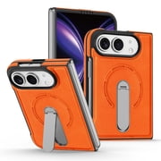 Sanwo for Apple iPhone Duo Case, Magnetic PU Leather Cover with Kickstand, Slim Protective Design, Orange
