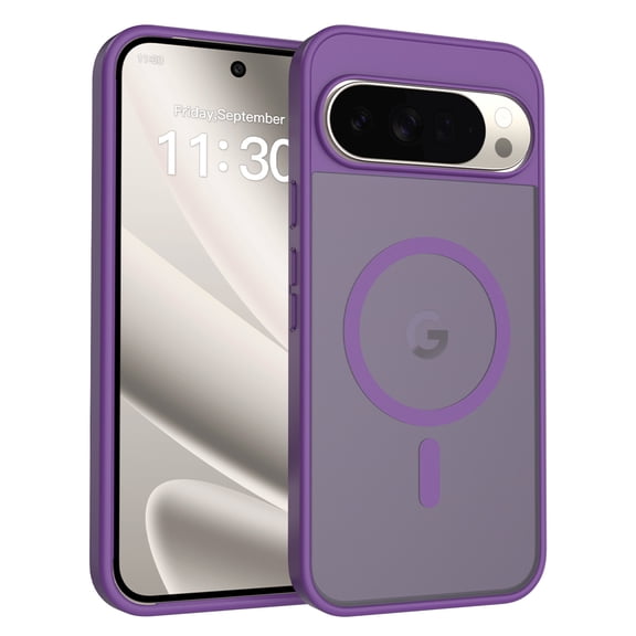 Sanwo for Google Pixel 11 Case, Magnetic PC+TPU Cover, Shock-Absorbent Translucent Matte Back with Anti-Slip TPU Bumper, Darkpurple