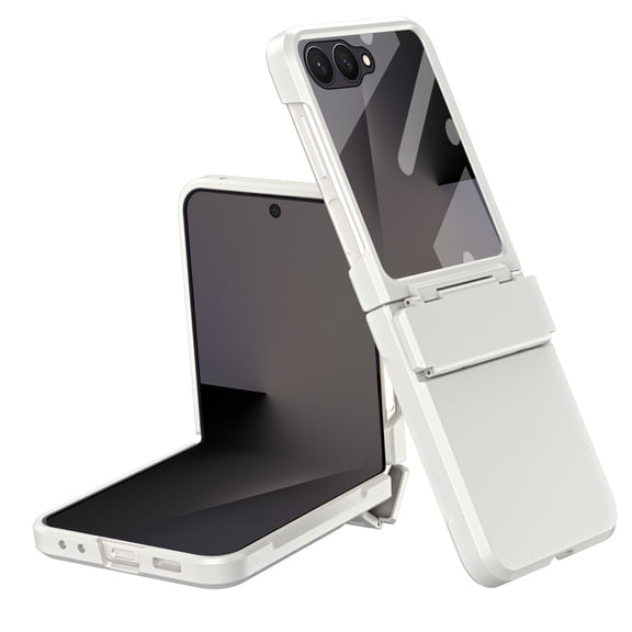 Sanwo for Samsung Galaxy Z Flip8 Case, Rugged Full Body Protective Cover with Built-in Screen Protector, Shock-Absorbent Hard PC Case,White