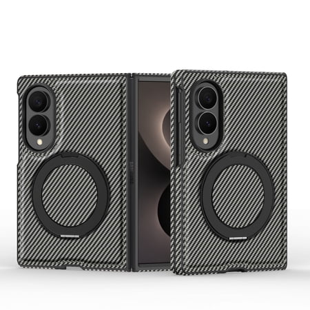 Sanwo for Samsung Galaxy Z Fold 8 Case, Magnetic Ring Kickstand Cover with Carbon Fiber Texture, Shockproof Protective Design, Gray
