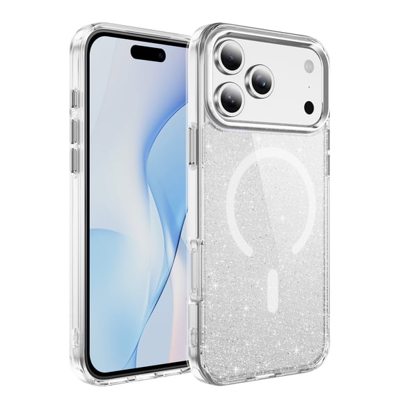 Sanwo for iPhone 17 Pro Max Glitter Magnetic Case, Translucent Shockproof Protective Cover, Slim Clear Sparkle Design,White