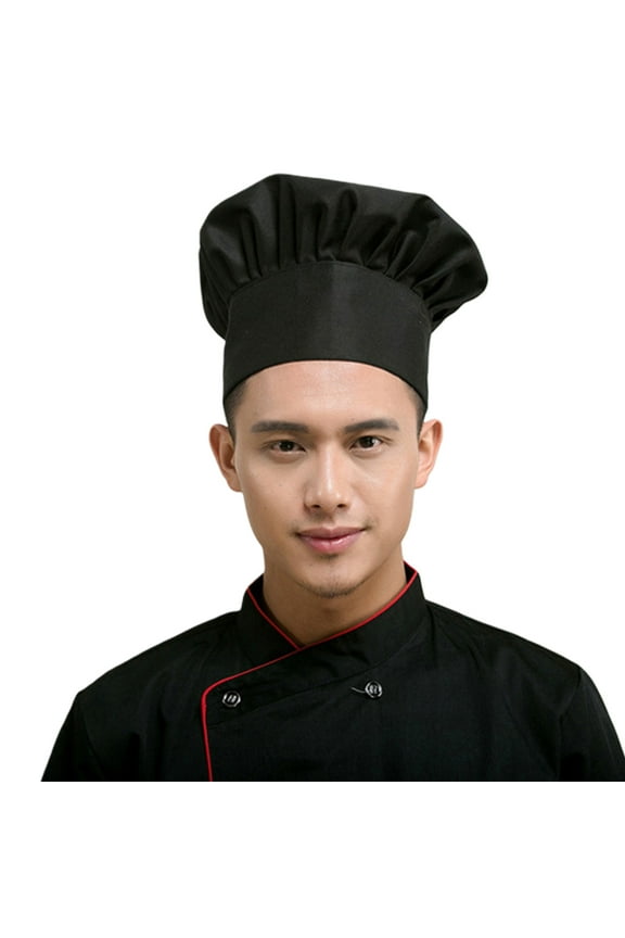 Unisex Hat Black,Professional Elastic Women Men Pleated Work Cap Kitchen Cooking Baker Chef Hat