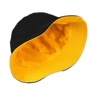 Sanwood Unisex Hat Black + Yellow,Bucket Hat Sun Block Reversible Design Cotton Solid Color Solid Color Hat for Outdoor