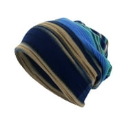 Sanwood Unisex Hat Blue,Unisex Winter 2 in 1 Striped Print Double Layer Neck Scarf Beanie Cap Turban Hat