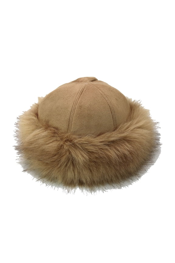 Unisex Hat Camel,Mongolian Men Women Winter Faux Fur Suede Fluffy Beanie Warm Thick Hat Snow Cap