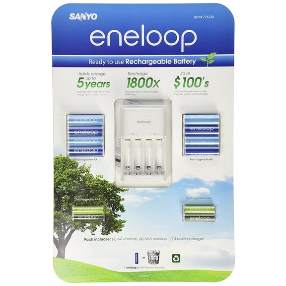 Sanyo Eneloop Ni_MH Charger and 8 Rechargeable AA and 4 Rechargeable AAA Batteries