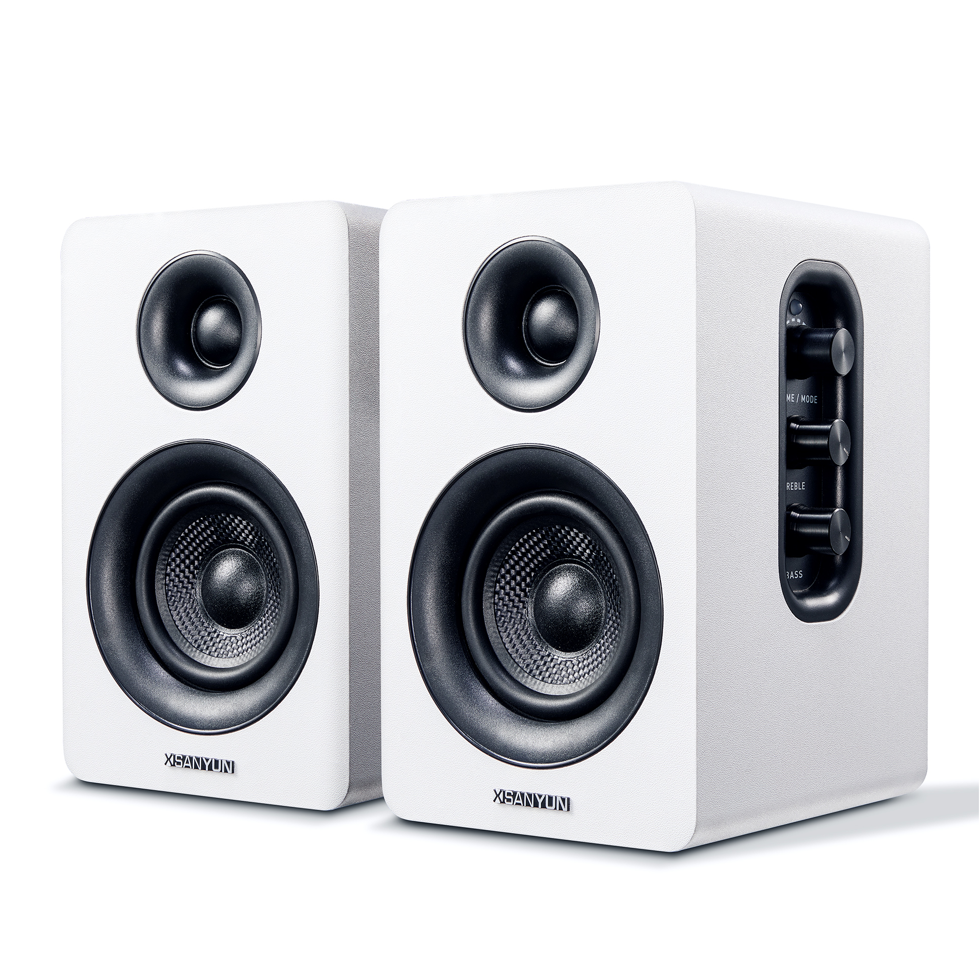Sanyun SW208 3" Active Bluetooth 5.0 Bookshelf Speakers – 60W Carbon Fiber Speaker Unit - Built-in 24bit DAC - Dynamic 3D Surround Sound – 2.0 Computer PC Monitor Gaming Speakers (Pair, White) - image 1 of 7