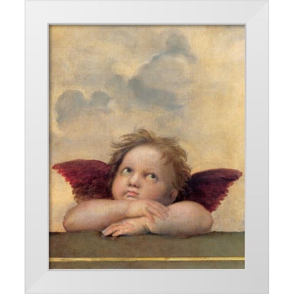 Sanzio, Raffaello 12x14 White Modern Wood Framed Museum Art Print Titled - Angelo II - Madonna Sistina