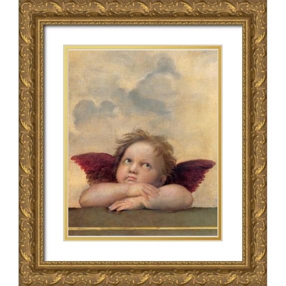 Sanzio, Raffaello 15x18 Gold Ornate Wood Framed with Double Matting Museum Art Print Titled - Angelo II - Madonna Sistina