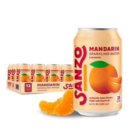 Sanzo Mandarin Orange Sparkling Water, No Artificial Flavors, 12 fl oz, 12 Pack Cans