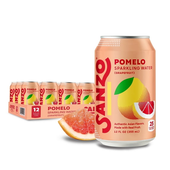 Sanzo Pomelo Grapefruit Sparkling Water, No Artificial Flavors, 12 fl oz, 12 Pack Cans
