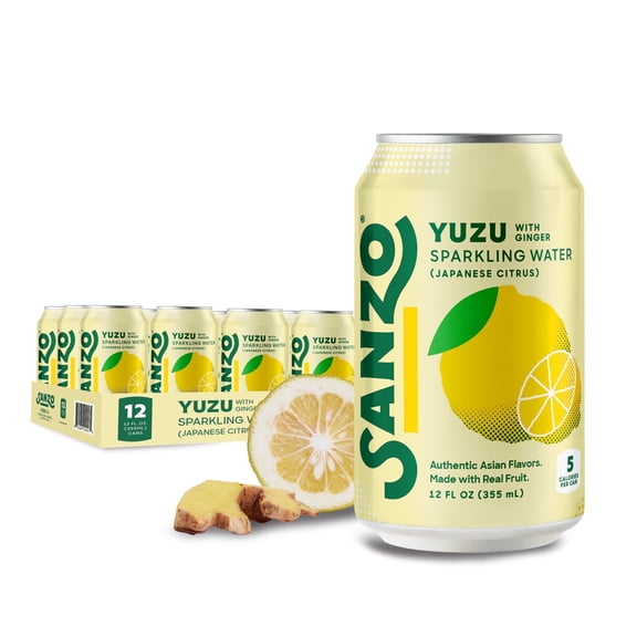 Sanzo Yuzu Lemon Sparkling Water, 12 fl oz, 12 Pack Cans