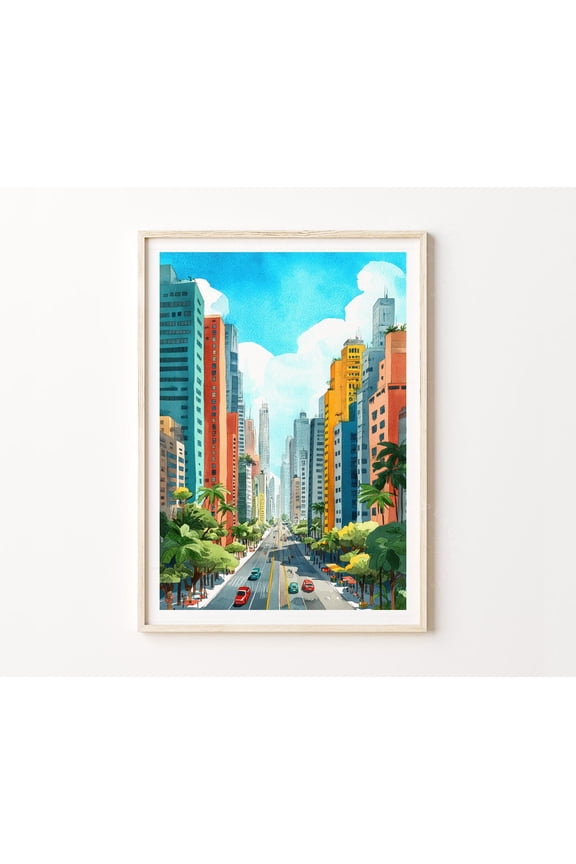 Sao Paulo Brazil Colorful City Skyline Wall Art, Unframed Paper Poster 11x14in