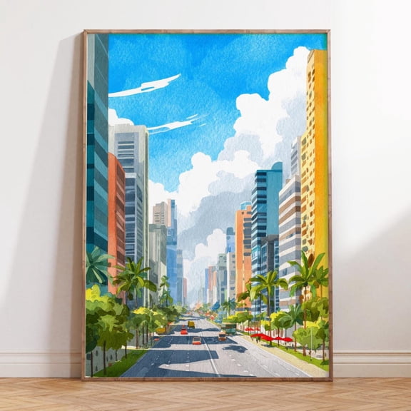 Sao Paulo Brazil Modern Urban Avenue City Wall Decor, Unframed Canvas Size 8x12