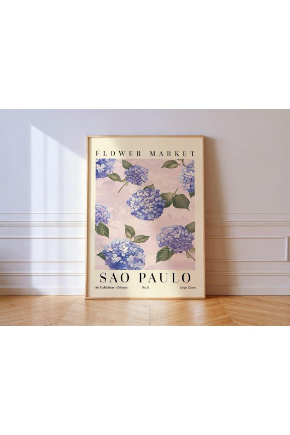 Sao Paulo Flower Market Poster, Hydrangea Floral Print, Unframed Paper Poster 8x10in