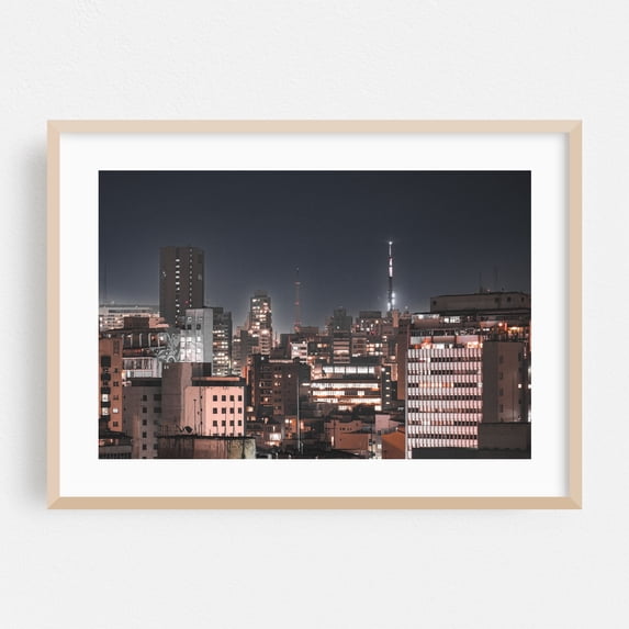 Sao Paulo Skyline at night - São Paulo São Paulo Brasil Photography Oak Framed Wall Art Print 24 x 36 inches