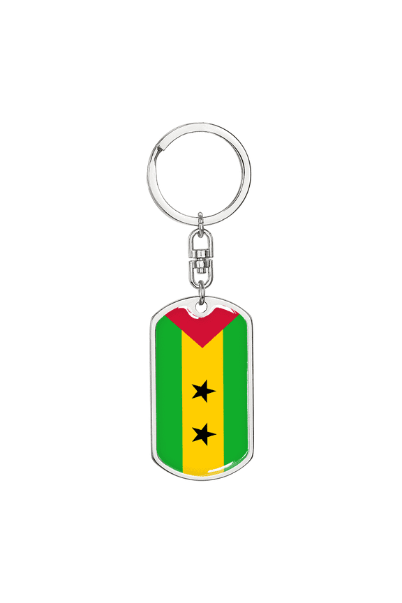 Sao Tome And Principe Flag Swivel Dog Tag Keychain Stainless Steel Silver Tone or Gold Tone