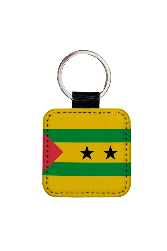 Sao Tome and Principe Country Flag Faux Leather Square Keychain