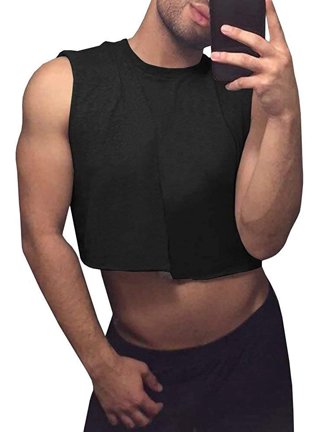 Mens Y Back Muscle Half Crop Tank Top Tee T-Shirts Fitness Gym Bra  Club-wear