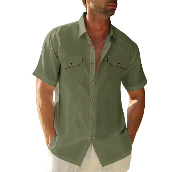 Saodimallsu Mens Linen Short Sleeve Button Down Shirts Summer Lightweight Beach Shirt