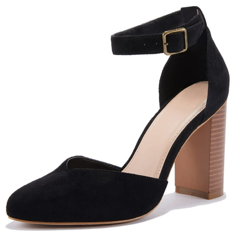 Saodimallsu Women Chunky High Heel Pointed Toe Pumps Ankle Strap Closed Toe Block Shoes Walmart