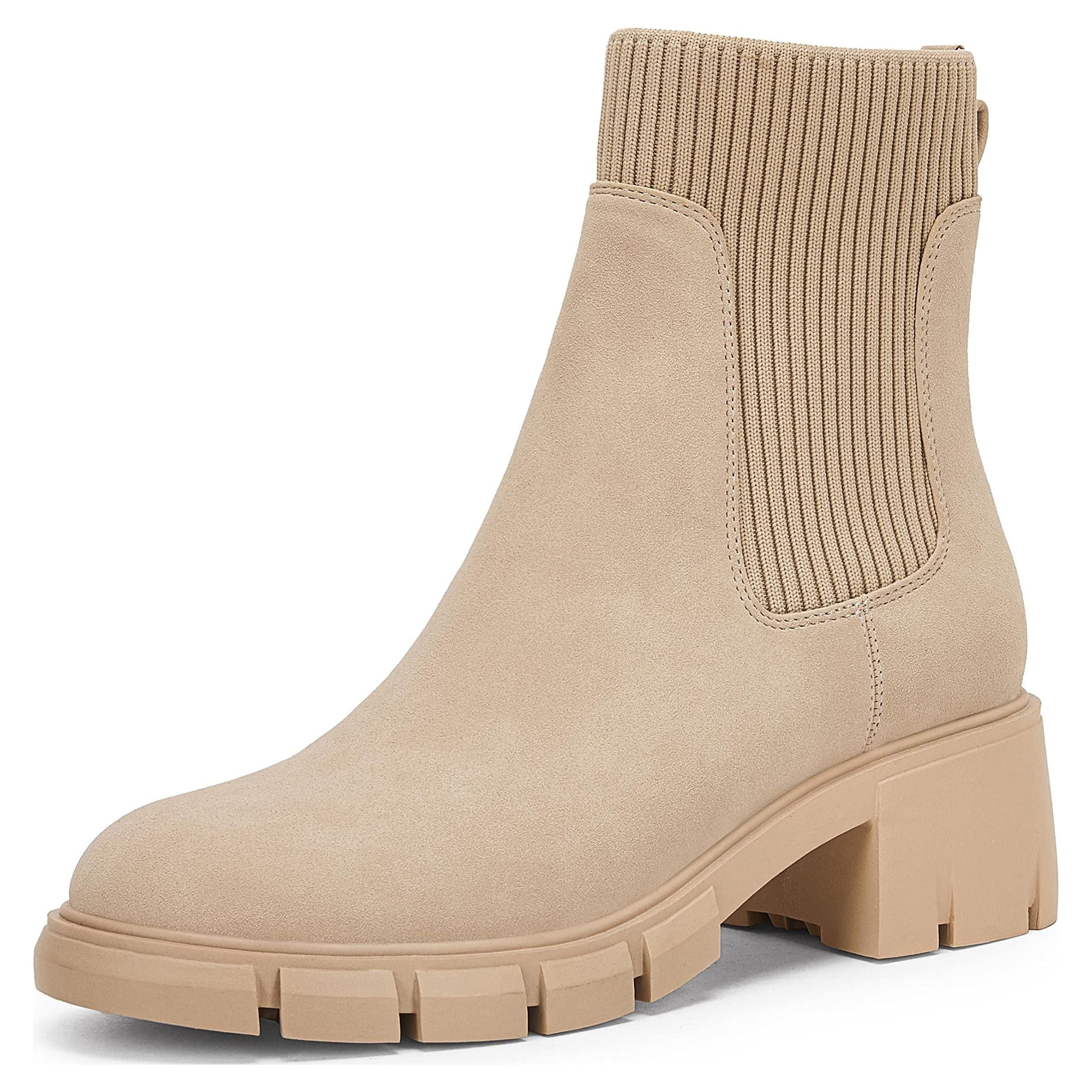Saodimallsu Women Lug Sole Platform Ankle Boots Elastic Slip On