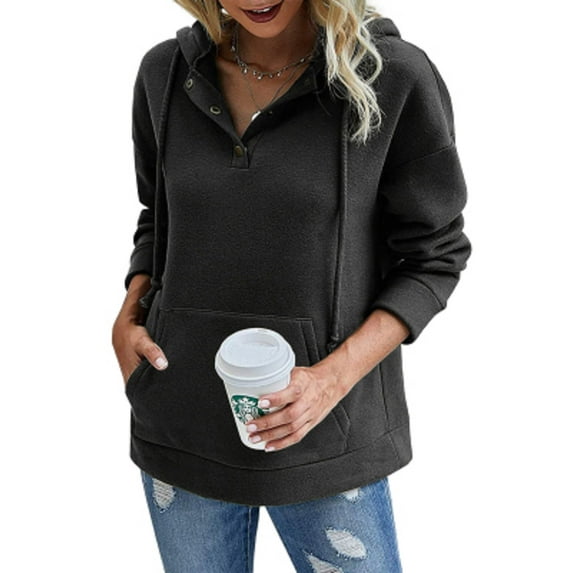 Saodimallsu Womens 1/4 Button Down Hoodies Casual Pullover Sweatshirts with Big Pockets