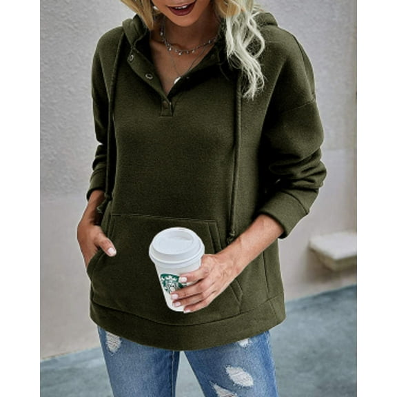 Saodimallsu Womens 1/4 Button Down Hoodies Casual Pullover Sweatshirts with Big Pockets