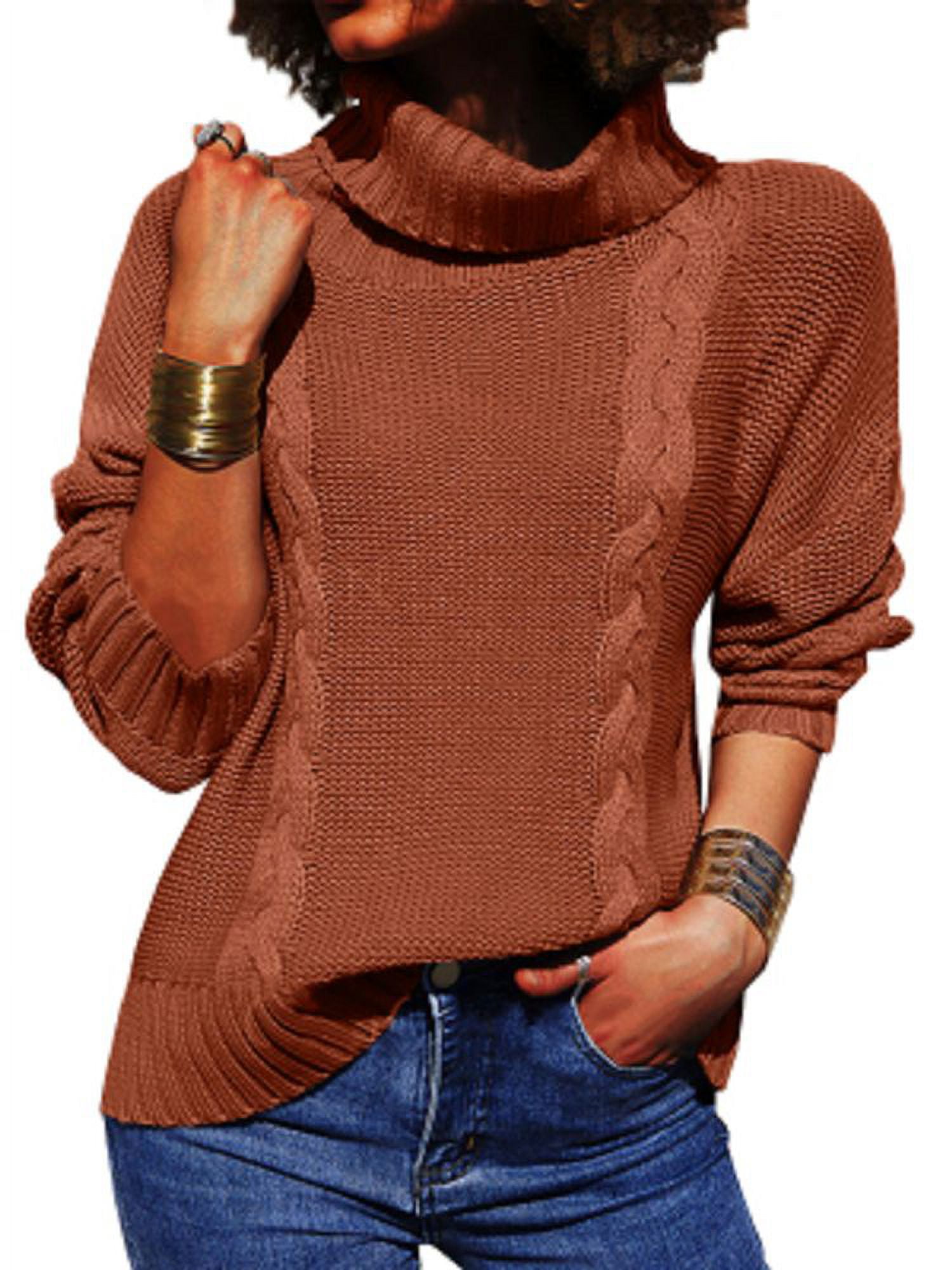 Saodimallsu Womens Long Sleeve Chunky Turtleneck Sweater Oversized Knit Jumper Walmart