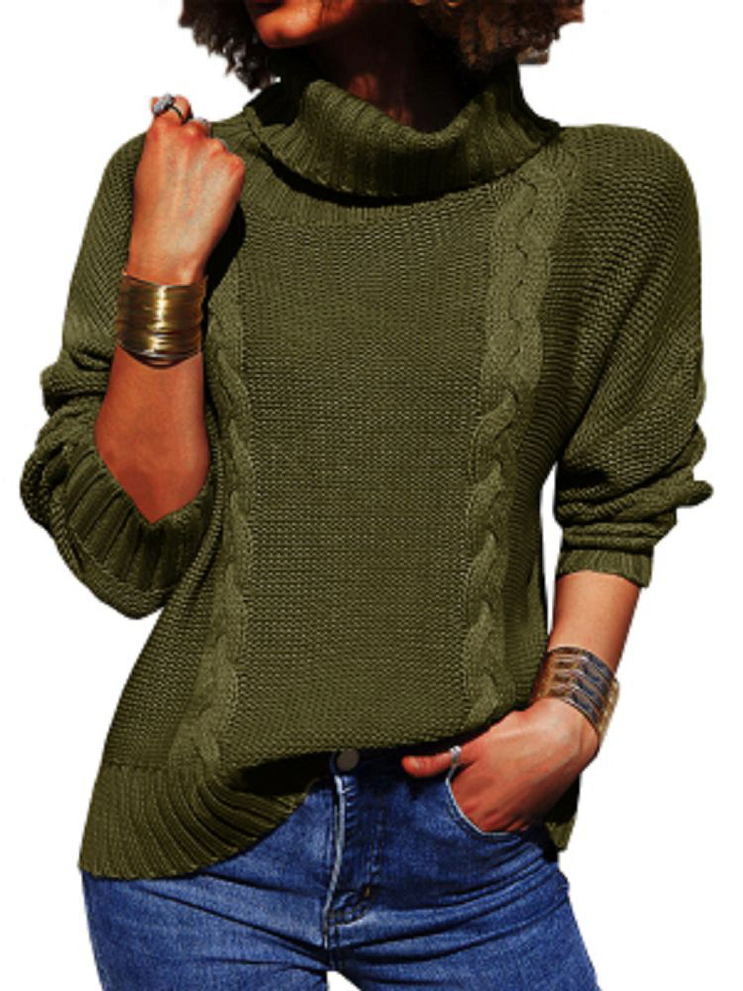 Saodimallsu Womens Long Sleeve Chunky Turtleneck Sweater Oversized Knit Jumper Walmart
