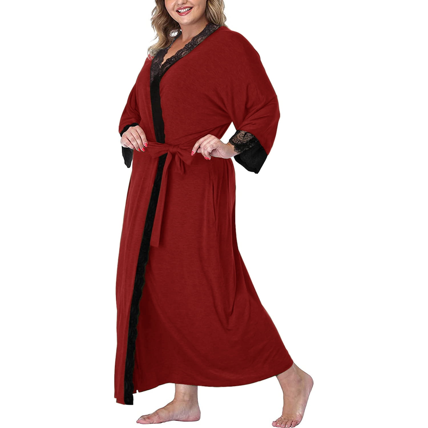 Saodimallsu Womens Plus Size Robes Long Lightweight Knit Bathrobe