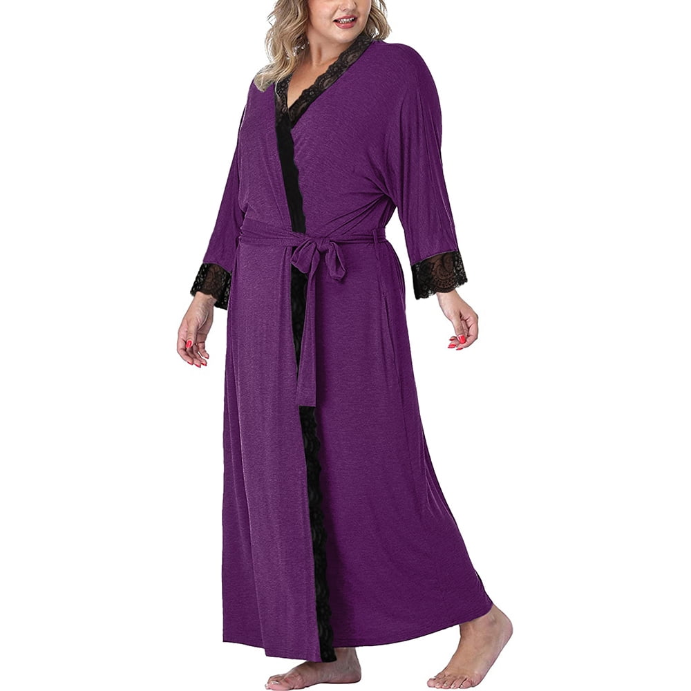 Saodimallsu Womens Plus Size Robes Long Lightweight Knit Bathrobe