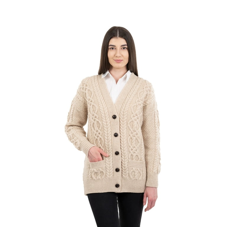 Saol Cable Knit Boyfriend Cardigan 100 Merino Wool Walmart