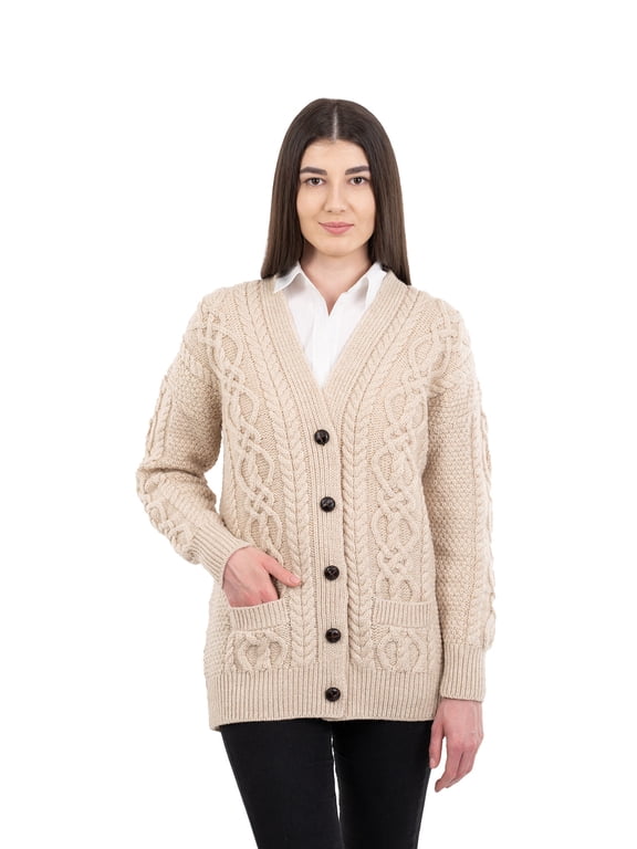 Cable Knit Boyfriend Cardigan 100% Merino Wool