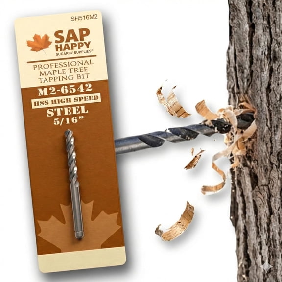 Sap Happy 5/16" Maple Syrup Tree Tapping Drill Bit - M2 Steel | M2 high-speed steel maple tap drill bit, razor-fluted, anti-sear. Sized for 5/16 in spiles and taps. Clean tap holes fast.