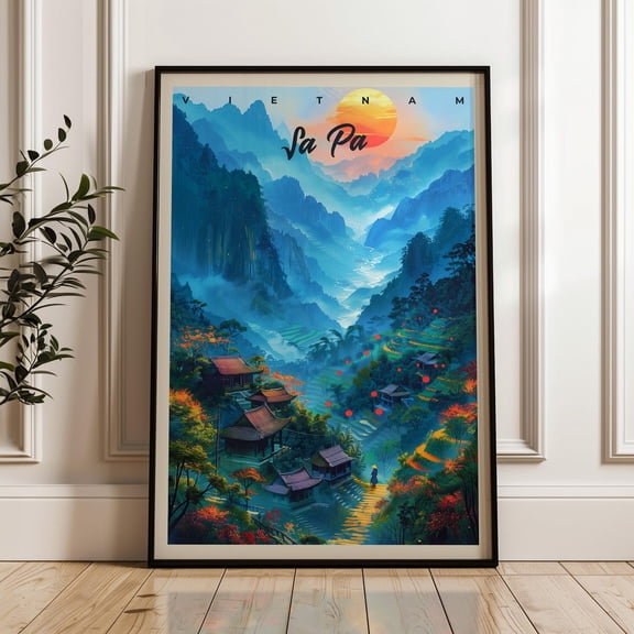 Sapa Travel Poster - Vietnam Travel Print Wall Art - Illustration Poster Decoration For Home & Office - Perfect Gift Idea, Travel Print Wall Art, Modern Wall Decor, 12x18 UNFRAMED